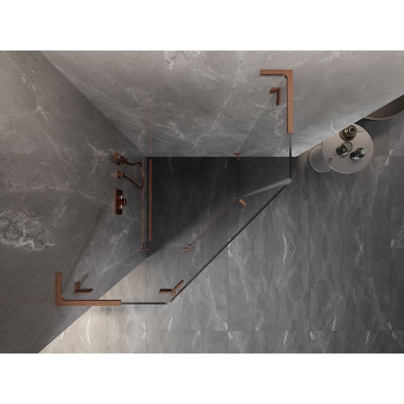 Mexen Lunar L pětiúhelníková sprchová kabina křídlová levá 80 x 80 cm, transparentní, kartáčovaná měď - 831L-080L-080P-65-00-L