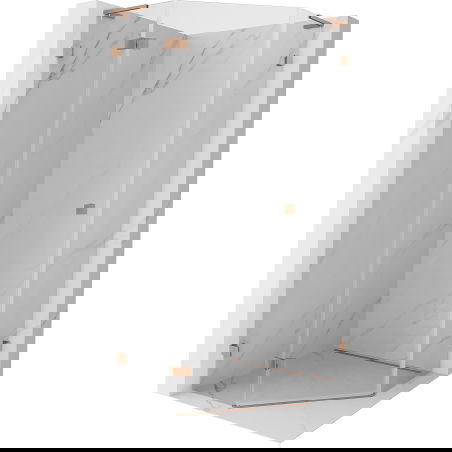 Mexen Lunar L pětiúhelníková sprchová kabina, levá, 90 x 90 cm, transparentní, kartáčovaná měď - 831L-090L-090P-65-00-L