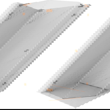 Mexen Lunar L pětiúhelníková sprchová kabina, otevíratelná vlevo 100 x 90 cm, průhledná, kartáčovaná měď