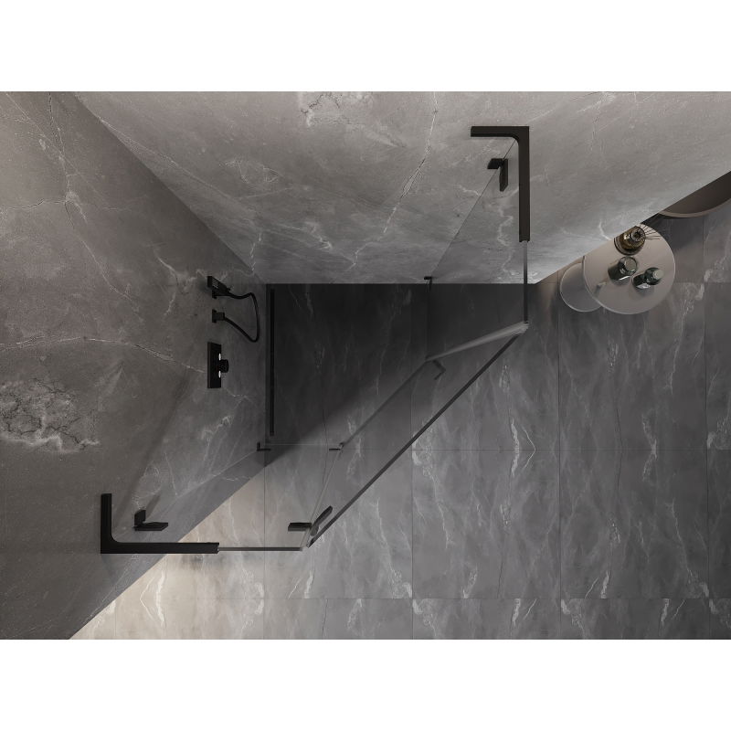 Mexen Lunar L pětiúhelníkový sprchový kout s otočnými dveřmi vlevo 80 x 80 cm, transparentní, černý - 831L-080L-080P-70-00-L