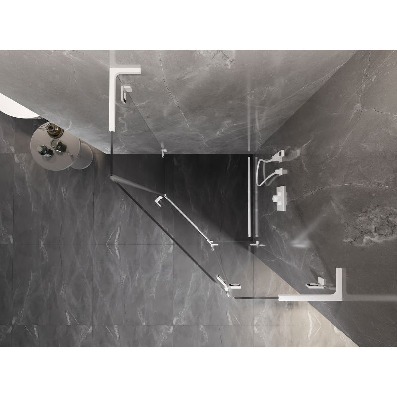 Mexen Lunar L pětiúhelníkový sprchový kout otvíravý pravý 80 x 80 cm, transparentní, bílý - 831L-080P-080L-20-00-P