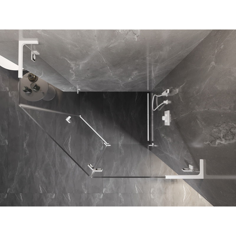 Mexen Lunar L sprchový kout pětiúhelníkový otevíratelný pravý 100 x 80 cm, transparentní, bílý