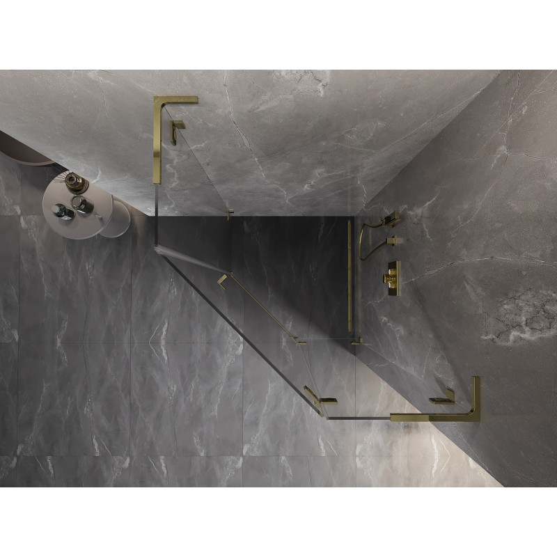 Mexen Lunar L sprchový kout pětiúhelníkový otevírací pravý 90 x 90 cm, transparentní, zlatý - 831L-090P-090L-50-00-P