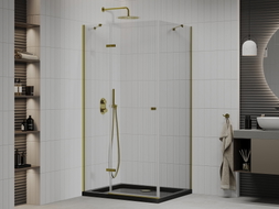 Mexen Roma sprchový kout výklopný 100 x 80 cm, transparentní, zlatý + vanička Flat, černá - 854-100-080-50-00-4070G