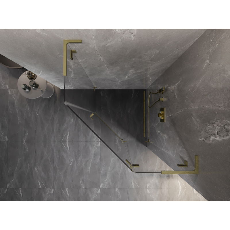 Mexen Lunar L pětiúhelníková sprchová kabina pravá 100x100 cm, transparentní, zlatá kartáčovaná - 831L-100P-100L-55-00-P