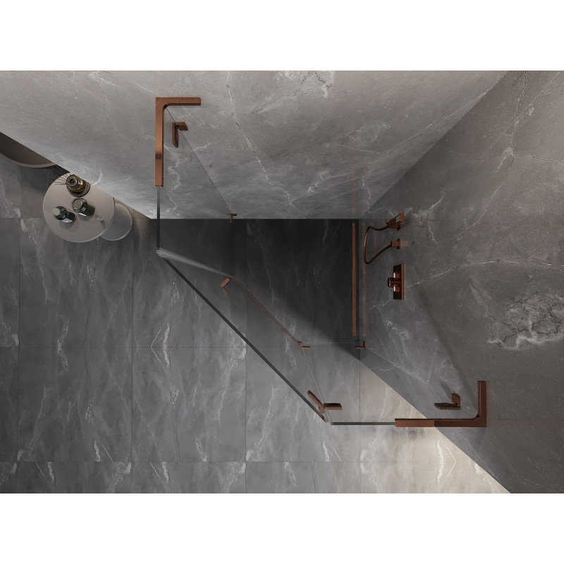 Mexen Lunar L pětiúhelníková sprchová kabina s pravými dveřmi 90 x 90 cm, transparentní, růžové zlato