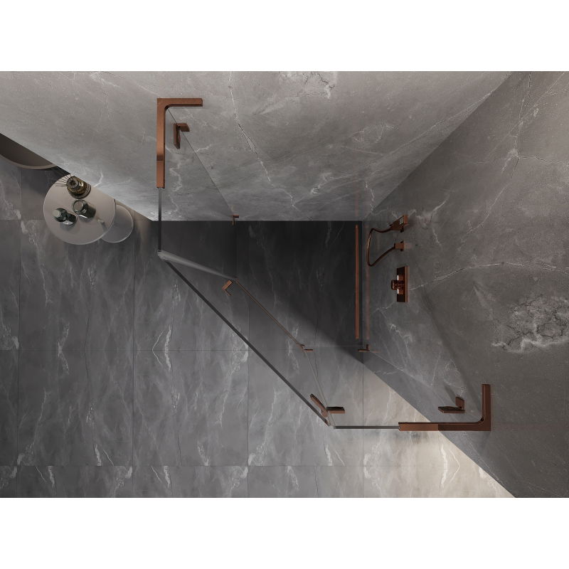 Mexen Lunar L pětiúhelníkový sprchový kout pravý 100 x 100 cm, transparentní, růžové zlato - 831L-100P-100L-60-00-P