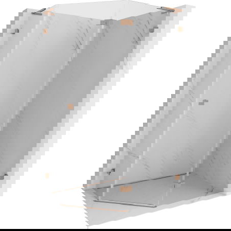 Mexen Lunar L pětiúhelníková sprchová kabina pravá 100 x 90 cm, transparentní, kartáčovaná měď - 831L-100P-090L-65-00-P