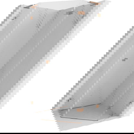 Mexen Lunar L Sprchový kout pětiúhelníkový otevíratelný pravý 100x100 cm, transparentní, kartáčovaná měď