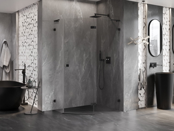 Mexen Lunar L pětiúhelníková sprchová kabina pravá 90 x 80 cm, transparentní, černá - 831L-090P-080L-70-00-P