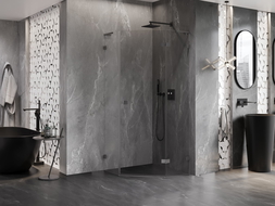 Mexen Lunar L pětiúhelníková sprchová kabina otevíratelná pravá 90 x 90 cm, průhledná, gun metal - 831L-090P-090L-95-00-P