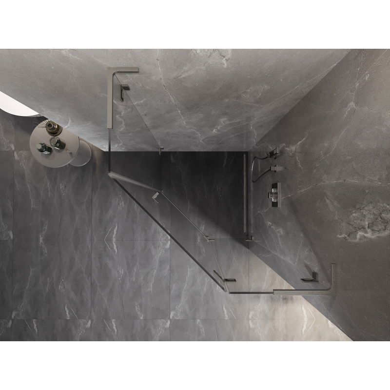 Mexen Lunar L pětiúhelníková sprchová kabina pravá 100x100 cm, transparentní, kartáčovaný nikl - 831L-100P-100L-97-00-P