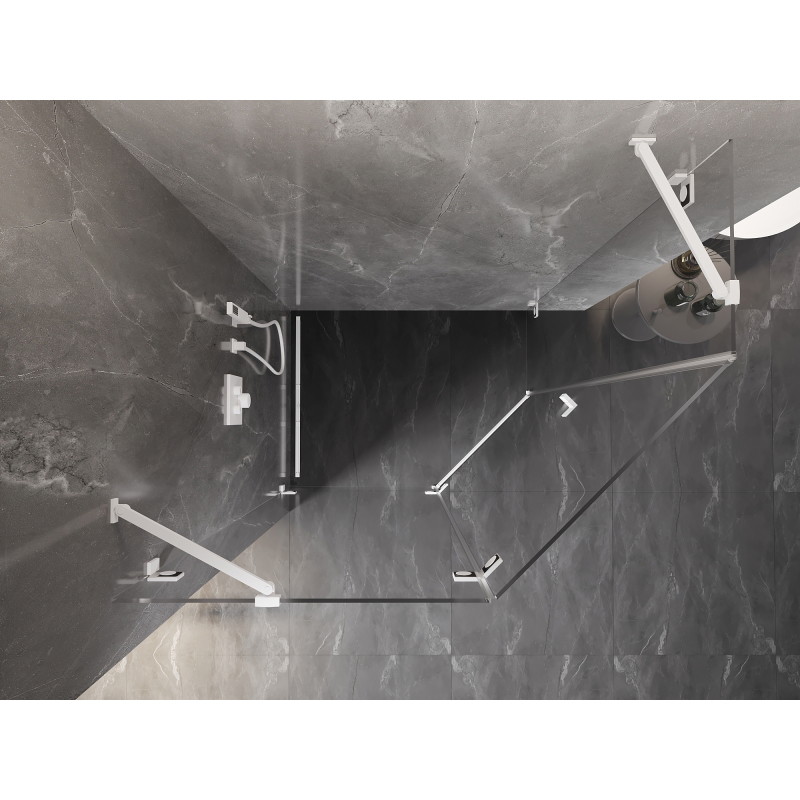 Mexen Lunar sprchový kout pětiúhelníkový otočný levý 90 x 80 cm, průhledný, bílý - 831-090L-080P-20-00-L