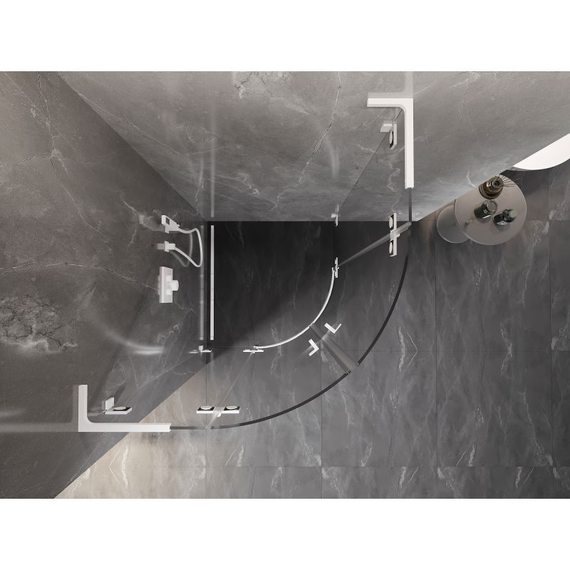 Mexen Lunar L čtvrtkruhová sprchová kabina vyklápěcí 80 x 80 cm, transparentní, bílá - 833L-080L-080P-20-00