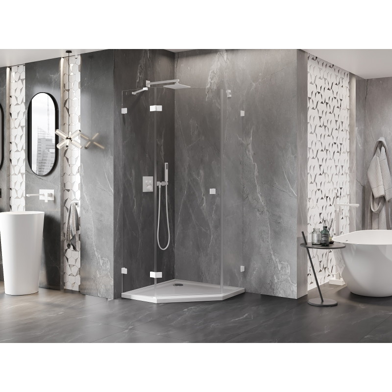 Mexen Lunar pětiúhelníkový sprchový kout s otevíratelnými dveřmi levý 100 x 100 cm, transparentní, bílý