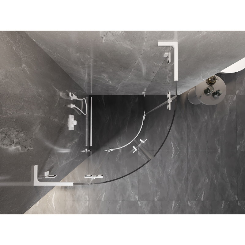 Mexen Lunar L zaoblená sprchová kabina s otevíracími dveřmi 100 x 100 cm, průhledná, bílá - 833L-100L-100P-20-00