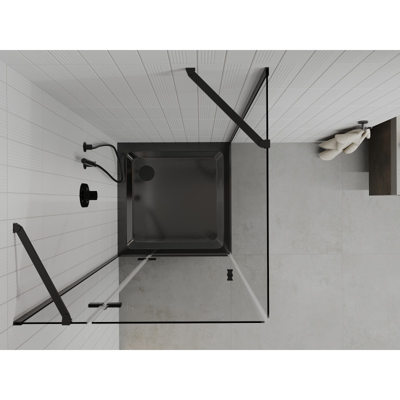 Mexen Roma sprchový kout s výklopnými dveřmi 90 x 90 cm, transparentní, černý + vanička Flat, černá