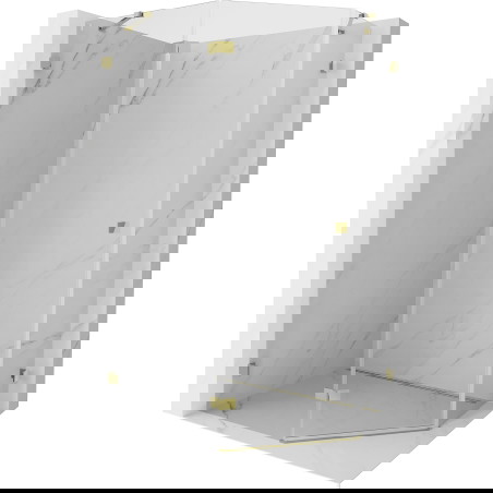 Mexen Lunar pětiúhelníková sprchová kabina s levými otevíracími dveřmi 90 x 80 cm, transparentní, zlatá