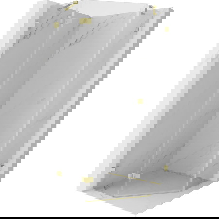 Mexen Lunar pětiúhelníková sprchová kabina s otvíracími dveřmi vlevo 80 x 80 cm, transparentní, zlatá kartáčovaná