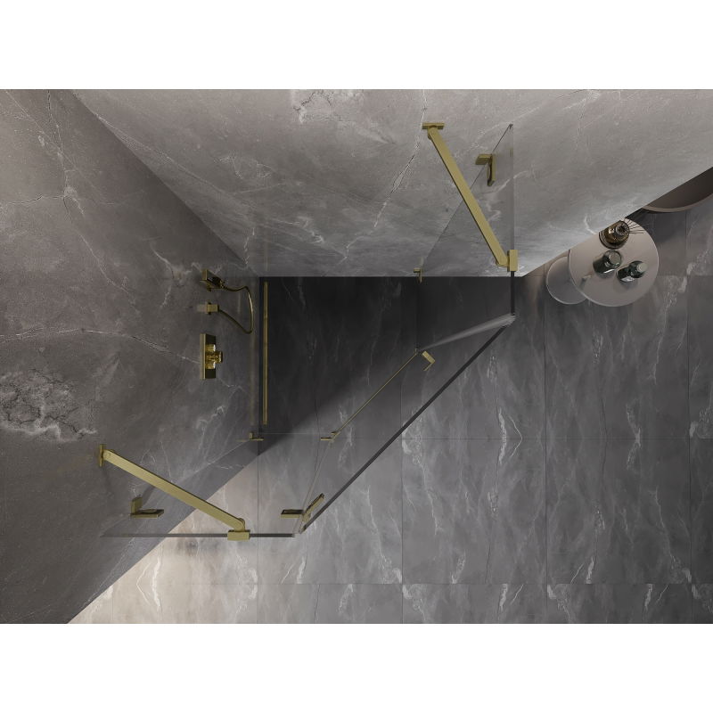 Mexen Lunar kabina sprchová pětiúhelníková otočná levá 80 x 80 cm, transparentní, zlatá kartáčovaná