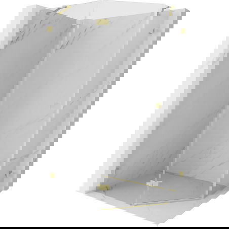 Mexen Lunar Pentagonální sprchový kout, otevírací vlevo, 100 x 80 cm, transparentní, kartáčované zlato