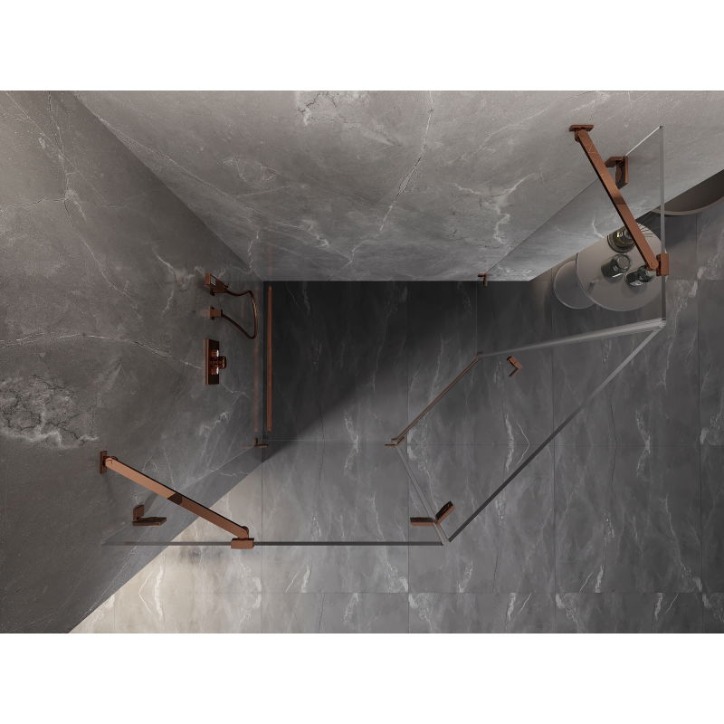 Mexen Lunar pětiúhelníková sprchová kabina s otevíráním vlevo 100 x 80 cm, transparentní, růžové zlato - 831-100L-080P-60-00-L