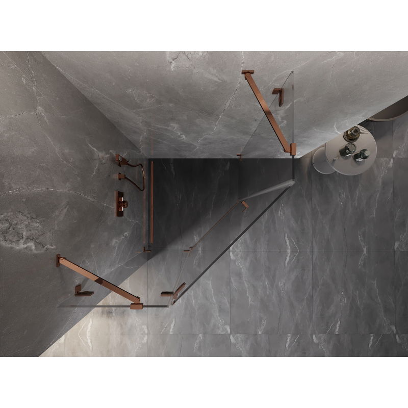 Mexen Lunar pětiúhelníkový sprchový kout výklopný levý 100 x 100 cm, transparentní, růžové zlato - 831-100L-100P-60-00-L