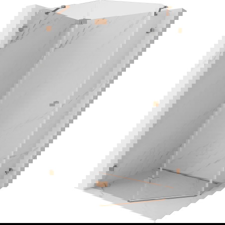 Mexen Lunar pětiúhelníková sprchová kabina otočná levá 90 x 80 cm, transparentní, kartáčovaná měď