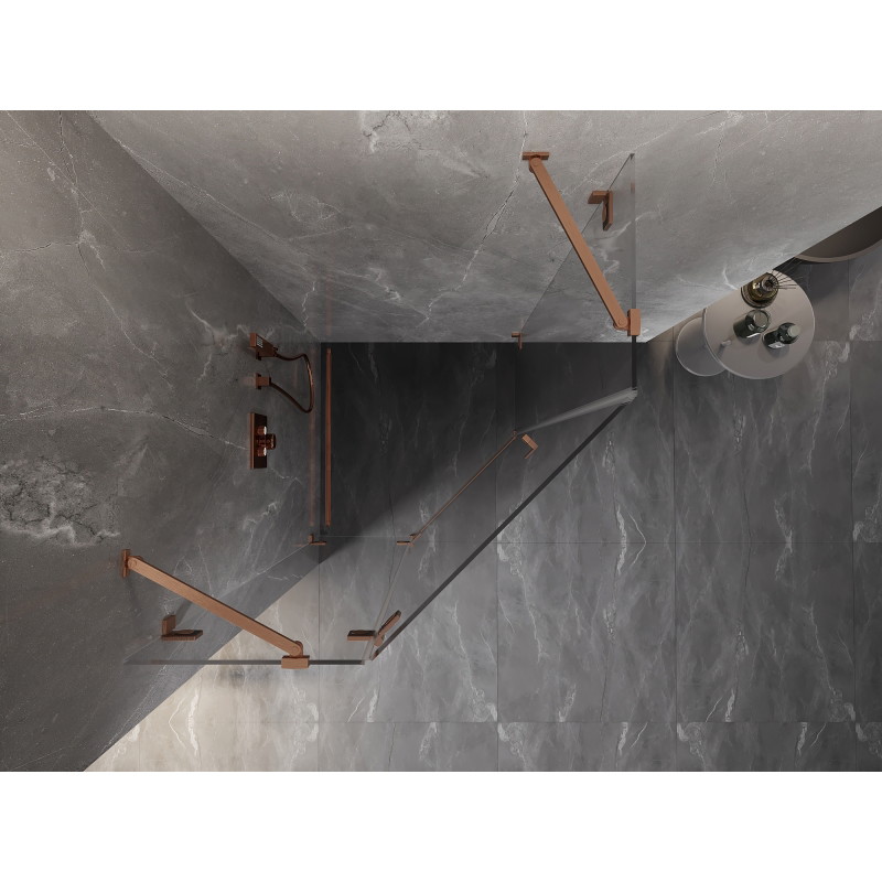 Mexen Lunar pětiúhelníková sprchová kabina s otevíracími levými dveřmi 100 x 100 cm, transparentní, kartáčovaná