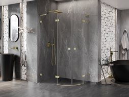 Mexen Lunar L půlkruhová sprchová kabina otočná levá 80 x 70 cm, transparentní, zlatá kartáčovaná - 833L-080L-070P-55-00