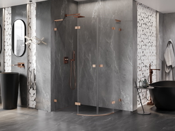 Mexen Lunar L půlkruhová sprchová kabina, levá otevírací, 80 x 70 cm, transparentní, kartáčovaná měď - 833L-080L-070P-65-00