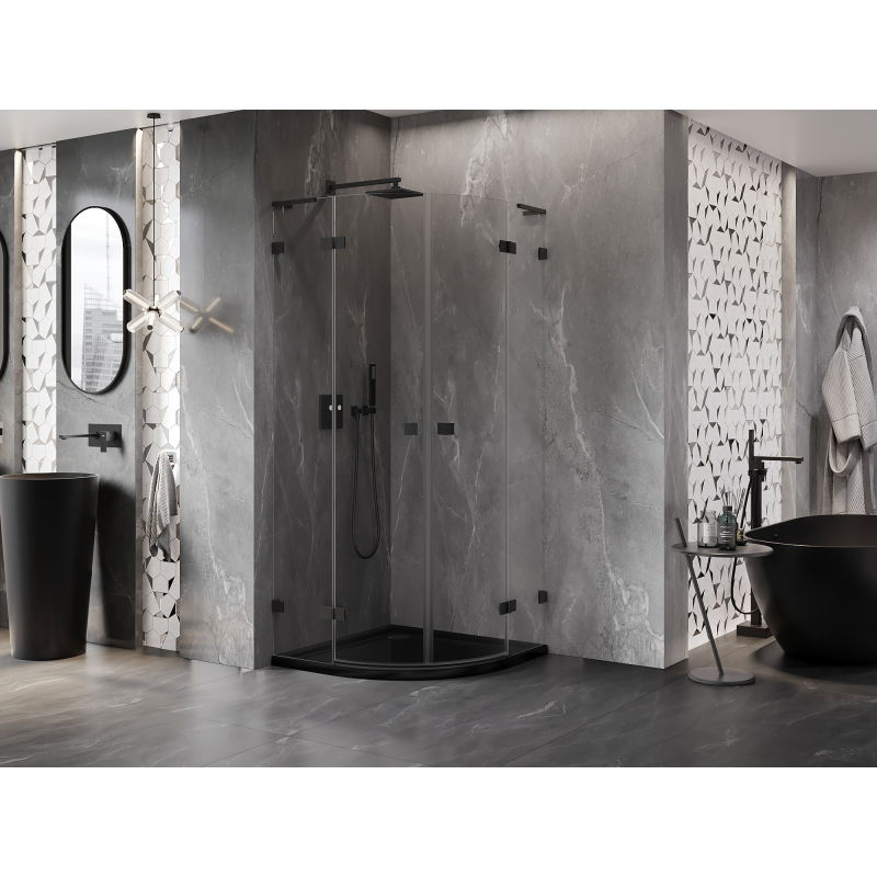 Mexen Lunar L sprchový kout půlkruhový výklopný 90 x 90 cm, transparentní, černý - 833L-090L-090P-70-00