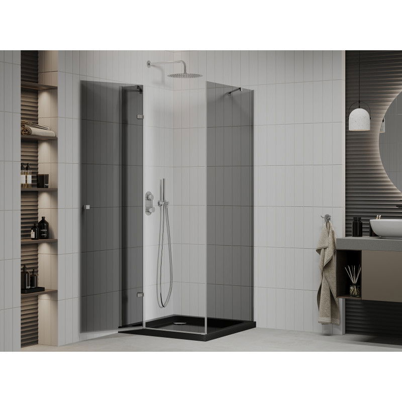 Mexen Roma sprchový kout s otočnými dveřmi 90 x 90 cm, grafit, chrom + vanička Flat, černá - 854-090-090-01-40-4070