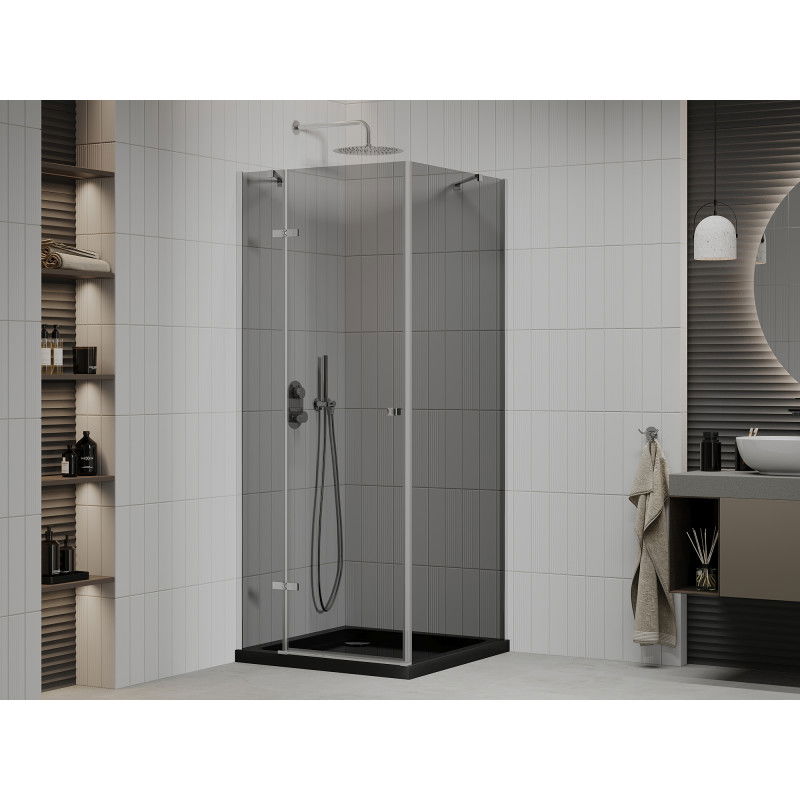 Mexen Roma sprchový kout s otočnými dveřmi 90 x 90 cm, grafit, chrom + vanička Flat, černá - 854-090-090-01-40-4070