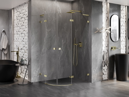 Mexen Lunar L sprchový kout půlkruhový otevírací pravý 90 x 70 cm, transparentní, zlatý - 833L-090P-070L-50-00
