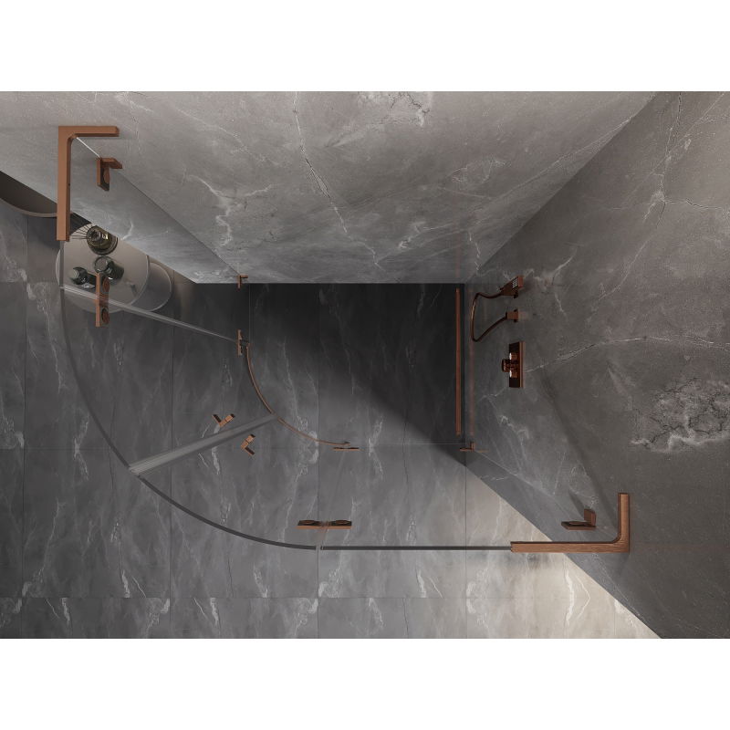 Mexen Lunar L půlkruhová sprchová kabina výklopná pravá 100 x 90 cm, transparentní, kartáčovaná měď - 833L-100P-090L-65-00