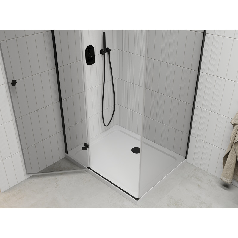 Mexen Roma sprchový kout 100 x 70 cm, průhledný, černý + vanička Flat, bílá - 854-100-070-70-00-4010B