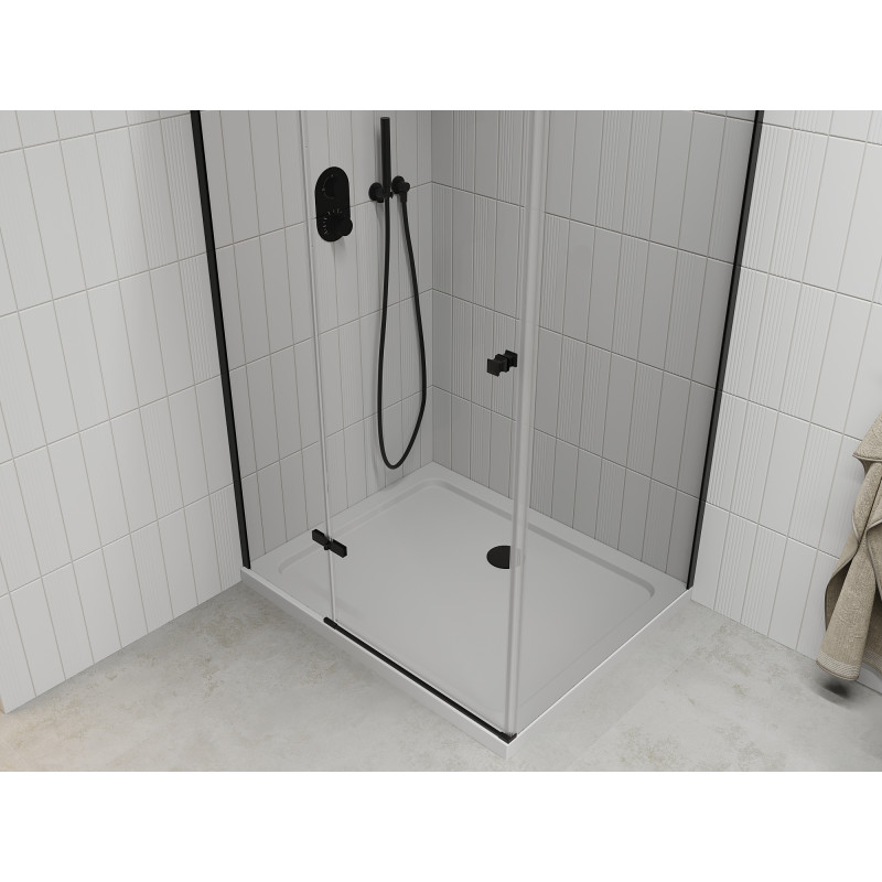 Mexen Roma sprchový kout 100 x 70 cm, průhledný, černý + vanička Flat, bílá - 854-100-070-70-00-4010B