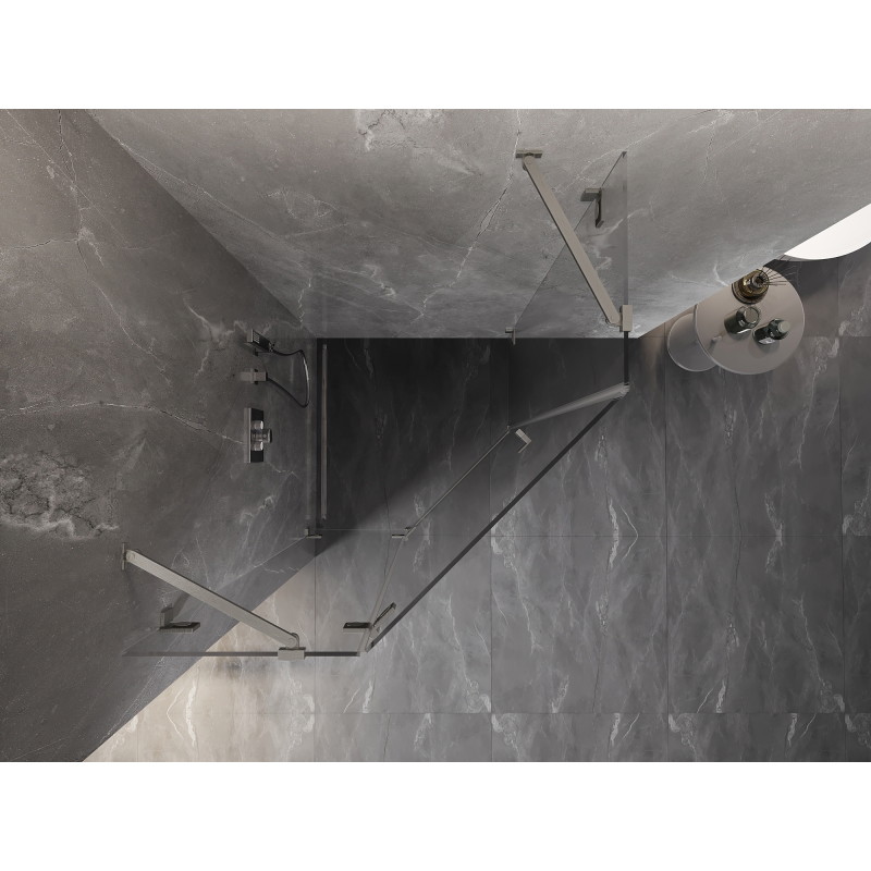 Mexen Lunar sprchový kout pětiúhelníkový otočný levý 80 x 80 cm, transparentní, kartáčovaný nikl