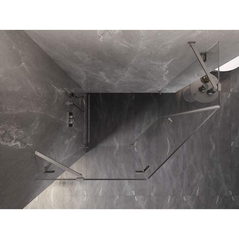 Mexen Lunar pětiúhelníková sprchová kabina levá kyvná 90 x 80 cm, transparentní, kartáčovaný nikl - 831-090L-080P-97-00-L