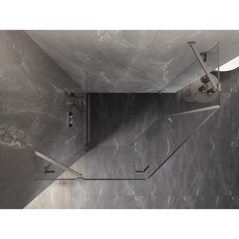 Mexen Lunar sprchový kout pětiúhelníkový otočný levý 100 x 90 cm, transparentní, kartáčovaný nikl