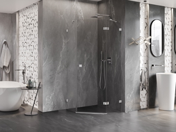 Mexen Lunar pětiúhelníková sprchová kabina pravá, 90 x 90 cm, transparentní, chrom - 831-090P-090L-01-00-P