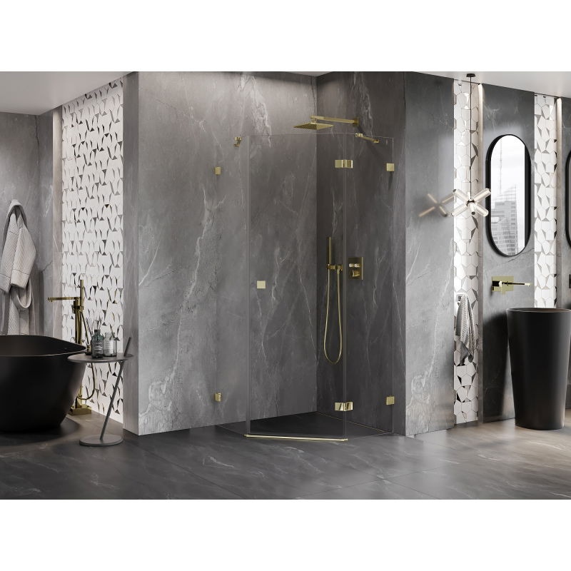 Mexen Lunar pětiúhelníková sprchová kabina otevírací pravá 90 x 90 cm, transparentní, zlatá - 831-090P-090L-50-00-P