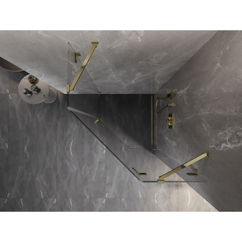 Mexen Lunar pětiúhelníkový sprchový kout s otevíracími dveřmi pravý 100 x 100 cm, transparentní, zlatý