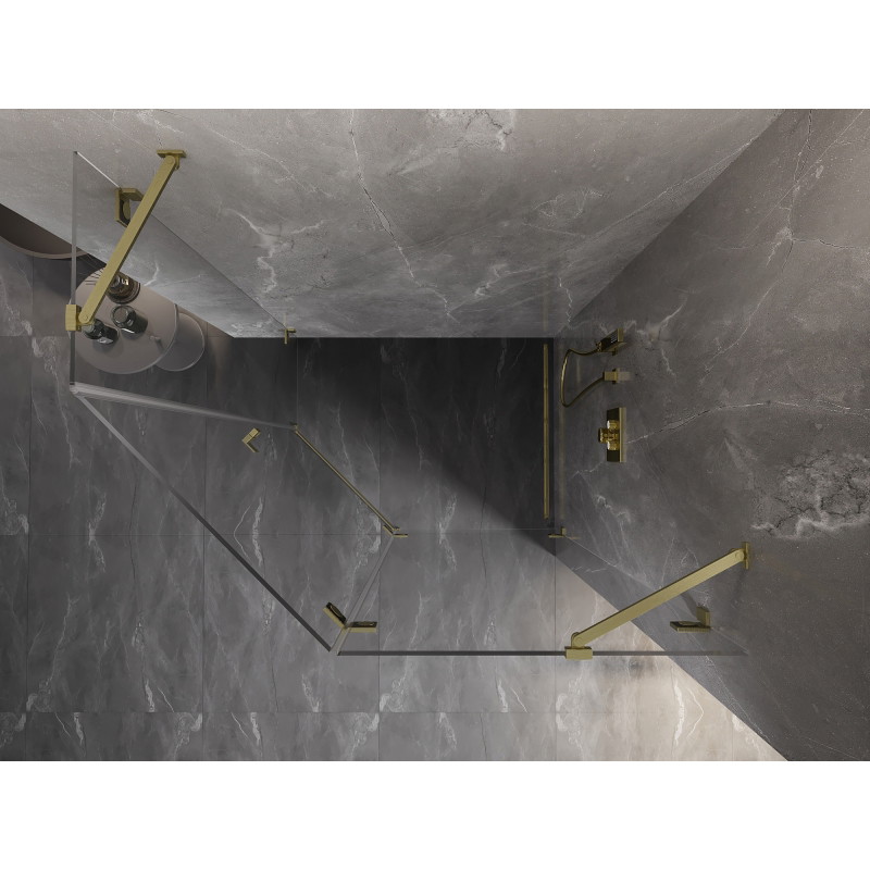 Mexen Lunar kabina sprchová pětiúhelníková výklopná pravá 90 x 80 cm, transparentní, zlatá kartáčovaná