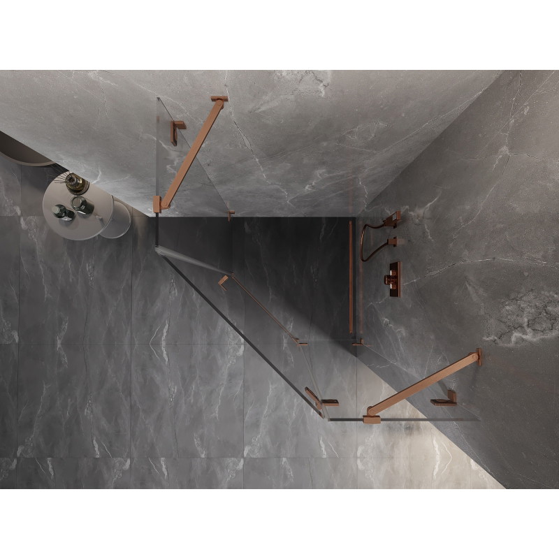 Mexen Lunar pětiúhelníková sprchová kabina s pravými otevíracími dveřmi 100 x 100 cm, transparentní, kartáčovaná