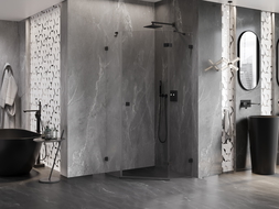 Mexen Lunar pětiúhelníkový sprchový kout s pravými otevíracími dveřmi 80 x 80 cm, transparentní, černý