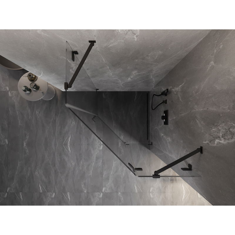 Mexen Lunar černá, pravá pantová pětiúhelníková sprchová kabina 90 x 90 cm, transparentní - 831-090P-090L-70-00-P