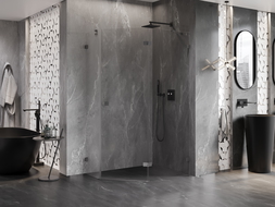 Mexen Lunar pětiúhelníková sprchová zástěna otočná pravá 100 x 90 cm, transparentní, gun metal - 831-100P-090L-95-00-P