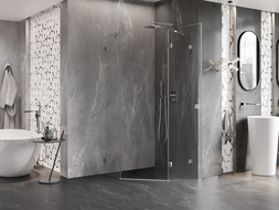 Mexen Lunar pravoúhlá sprchová kabina pravostranná 90 x 90 cm, transparentní, kartáčovaný nikl - 831-090P-090L-97-00-P